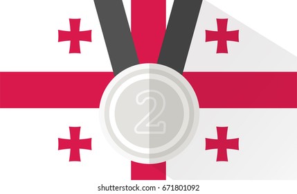 vector illustration of silver medal with number two on georgia flag background