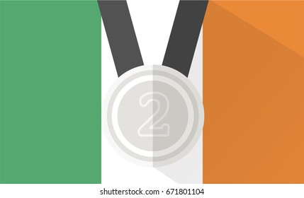 vector illustration of silver medal with number two on ireland flag background