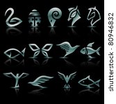 Vector illustration of silver, metallic animal icons