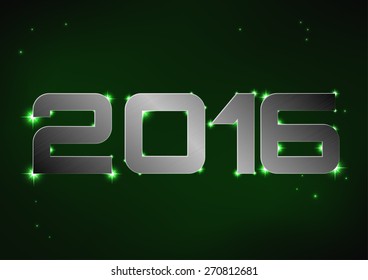 Vector illustration of silver metallic number 2016 over green night sky