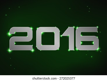 Vector illustration of silver metallic number 2016 over green night sky