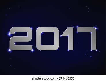 Vector illustration of silver metallic number 2017 over blue night sky