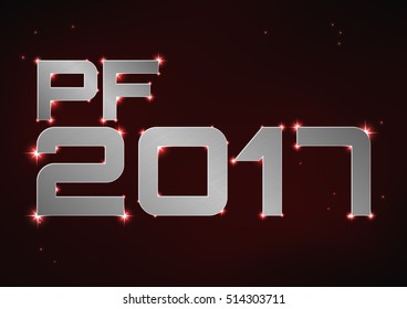 Vector illustration of silver metallic PF 2017 over red night sky