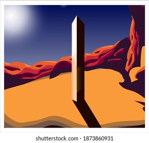 
Vector illustration of silver monolith monument at night