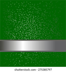 Vector illustration of Silver ribbon on a green background with sparkles.