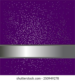 Vector illustration of Silver ribbon and sparkles on a purple.  