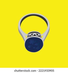 Vector illustration. Silver ring with a blue stone. Cartoon funny sticker in comic style with contour. Decoration for greeting cards, posters, patches and prints for clothes, flyers, emblems