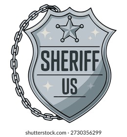 Vektorgrafik von silbernem Sheriff Schild Abzeichen ideal für amerikanische Justiz Emblem Strafverfolgung oder Sicherheitsthema Design einzeln auf weißem Hintergrund