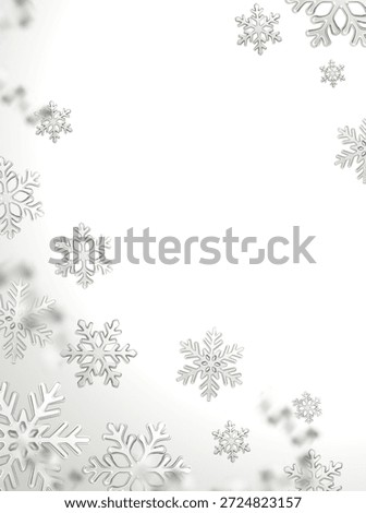 Vector illustration. Silver snowflakes on white background vertical orientation.