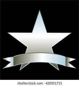 Vector illustration of Silver star and ribbon on a black background.