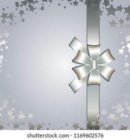 Vector illustration of Silver stars and silver bow on a grey background