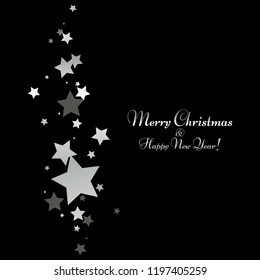 Vector illustration of Silver stars on a black background. Merry Christmas and Happy New Year