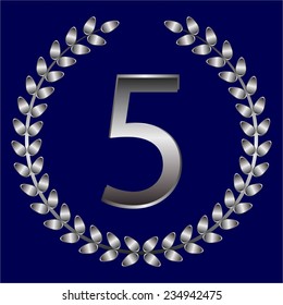 Vector illustration of Silver wreath. Five. Anniversary.