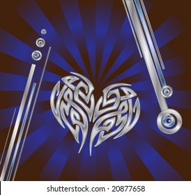 VECTOR illustration of a Silverish Blue Heart and other geometric elements.