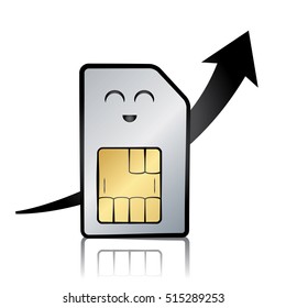 Vector illustration of a sim card and an ascending arrow 