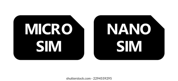 Ilustración vectorial del icono de la tarjeta Sim, del icono Micro Sim y del icono Nano Sim sobre fondo blanco.