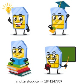 vector illustration of sim card mascot or character collection set with education theme