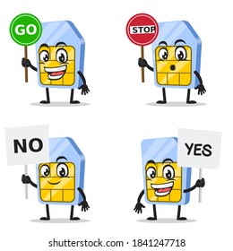 vector illustration of sim card mascot or character collection set with sign theme