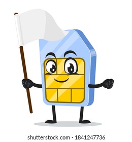 vector illustration of sim card mascot or character holding blank white banner