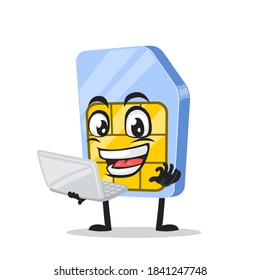 ilustración vectorial de la mascota de la tarjeta sim o presentación de caracteres con portátil
