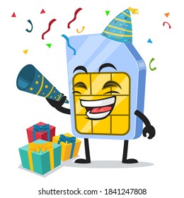 ilustración vectorial de la mascota de la tarjeta sim o del personaje celebrar fiesta de año nuevo