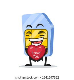 vector illustration of sim card mascot or character give love symbol and says i love you