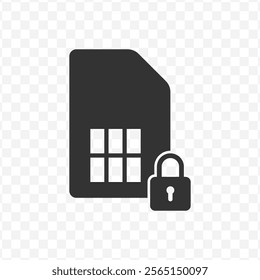 Vector illustration of SIM card padlock icon in dark color and transparent background(PNG).