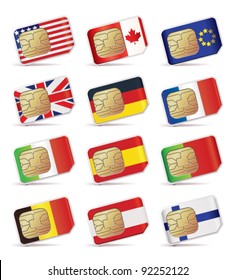 Vector illustration of SIM Cards with flags.