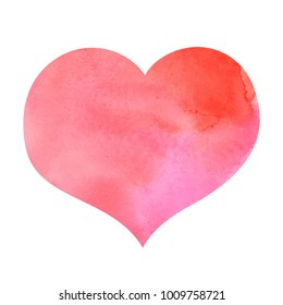 Vector illustration: simbolic pink heart icon with watercolor texture isolated on white background for Valentine's Day decoration.
