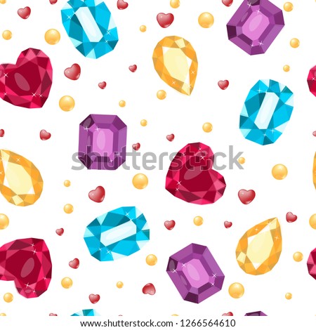 Vector illustration of simles gems of pattern. Ruby, Topaz, opal, aquamarine. Gift, decoration, card, certificate, occasion, invitation, suggestion, wrapping paper, fabric, textile.