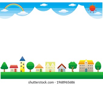 Vector illustration of a simple cityscape.　Frame.　Background.