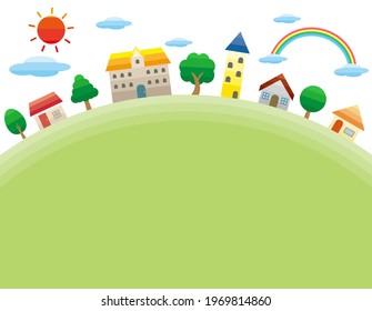 Vector illustration of a simple cityscape.　Frame.　Background.