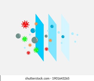 Vector illustration of a simple 3 layer filter diagram and the function of each sheet on a gray background.