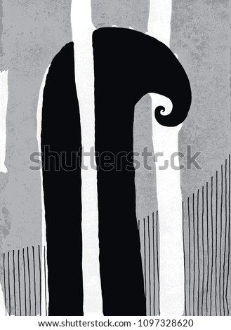 Vector illustration of a simple abstract black ink painting. Black pillar swirling. Background, backdrop, hand drawn.