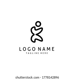 Vektorgrafik eines einfachen und abstrakten Logos. Logo Kombination des Buchstabens K und der Person springen. Monoline Logo. Geeignet für Firmenlogos, etc.