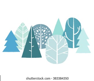 Vector illustration with simple abstract trees. Cute forest print pattern background