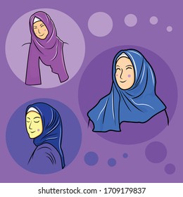 
vector illustration of a simple animated flat design of a veiled Muslim woman, with several colors