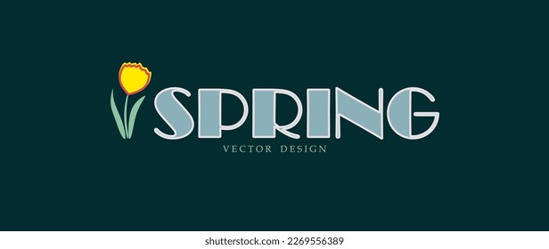 Vector illustration. Simple background, spring, flower, blue-green colors. Packaging design, brochure postcards, social networks