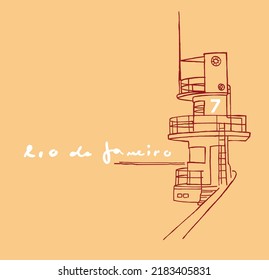 Vector illustration in simple and basic strokes of a lifeguard station on the edge of the city of Rio de Janeiro, Brazil.