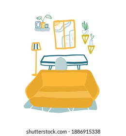ilustración vectorial del interior de una habitación sencilla estilo acogedor con plantas