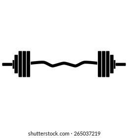 Vector illustration of simple black barbell fitness icon on white background.