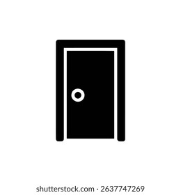 Vector illustration of a simple black door with a round knob, isolated on white. Minimalist style perfect for graphic design, icons, and home decor visuals.