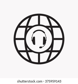 Vector illustration of simple black gray headphones with microphone on white background