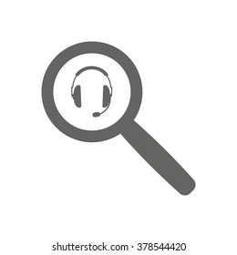 Vector illustration of simple black gray headphones with microphone on white background