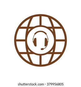 Vector illustration of simple black gray headphones with microphone on white background