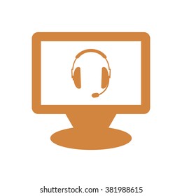 Vector illustration of simple black gray headphones with microphone on white background