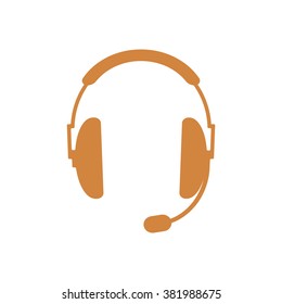 Vector illustration of simple black gray headphones with microphone on white background