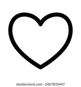 Vector illustration of a simple black outline heart shape on a white background, representing love and affection. Editable stroke.