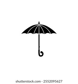 Vector illustration of a simple black umbrella silhouette. Symbolizing protection from rain and bad weather. Perfect for weather related design projects and concepts.