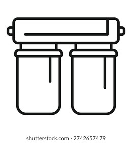 Vector illustration of a simple black and white water purification icon for clean and safe drinking water. Depicting a filtration system for household utility and kitchen appliance